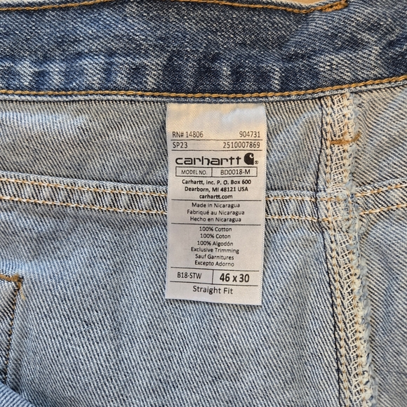 Carhartt Men's Straight Blue Jeans 46×30 - Picture 4 of 5